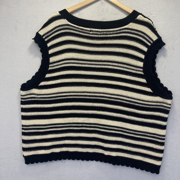 Future Collective Open Knit Sweater Vest Womens 3X Striped Scalloped Navy Blue - Picture 5 of 10